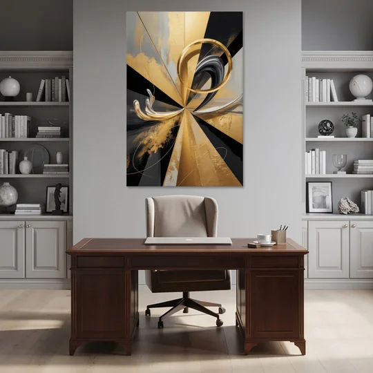 Majestic Symmetry Black and Gold Abstract - Canvas Wall Art - Office - 40x60