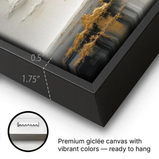 Majestic Tree Serenity White and Gold - Black Framed Canvas Wall Art - Gallery Wrap Corner