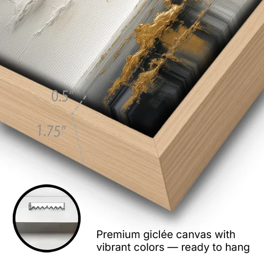 Majestic Tree Serenity White and Gold - Oak Framed Canvas Wall Art - Gallery Wrap Corner