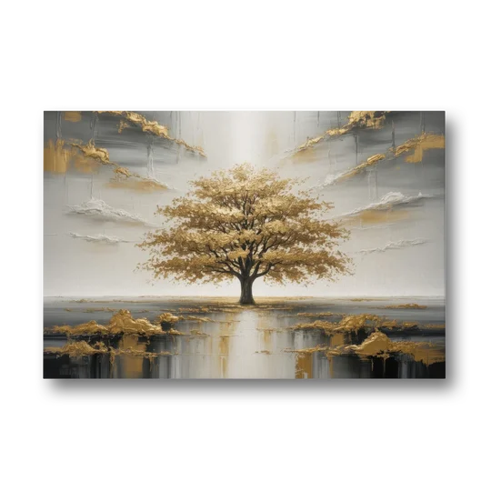Majestic Tree Serenity White and Gold - Canvas Wall Art - Front