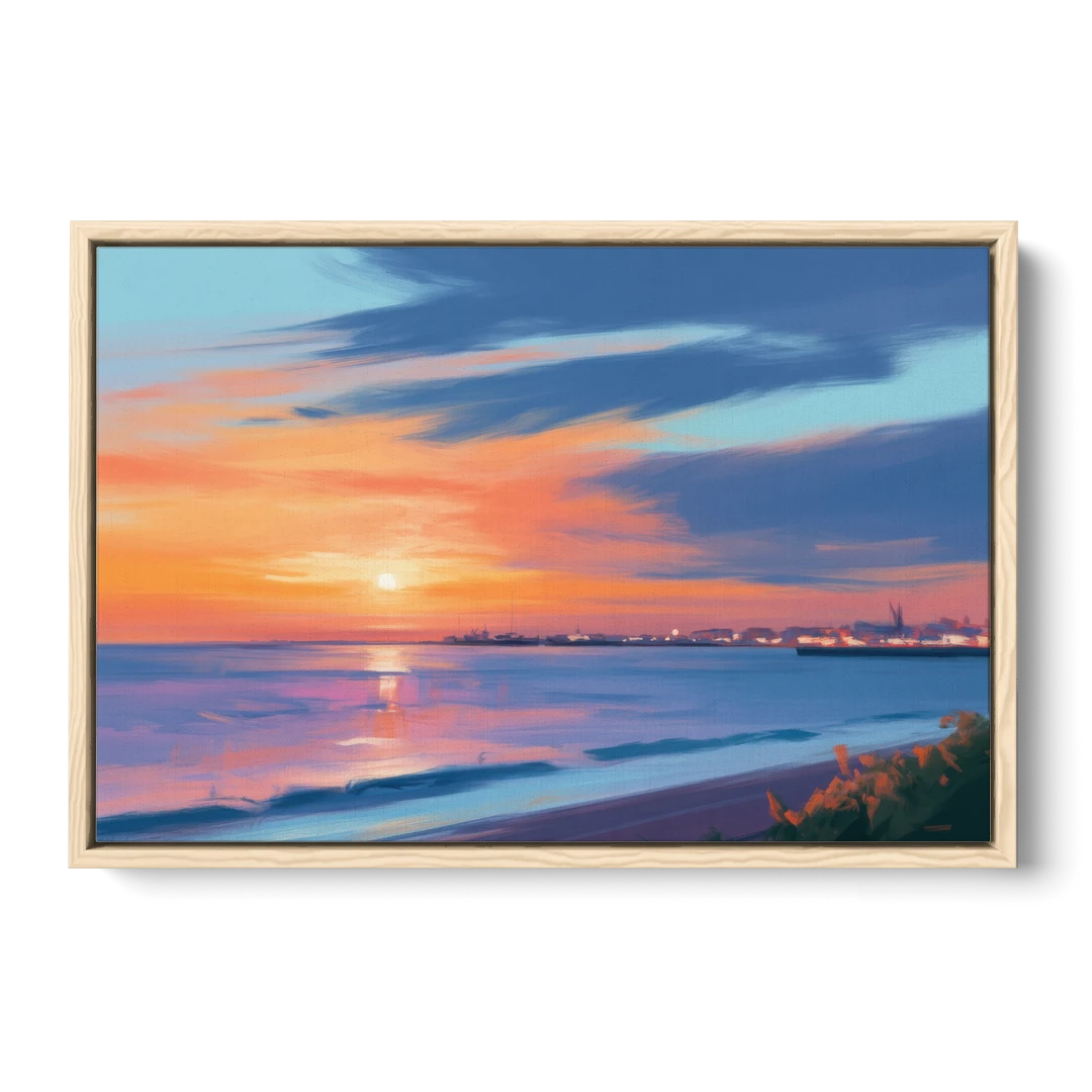 Malecon Campeche Sunset - Oak Framed Canvas Wall Art - Front