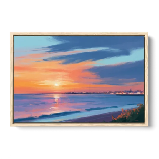 Malecon Campeche Sunset - Oak Framed Canvas Wall Art - Front