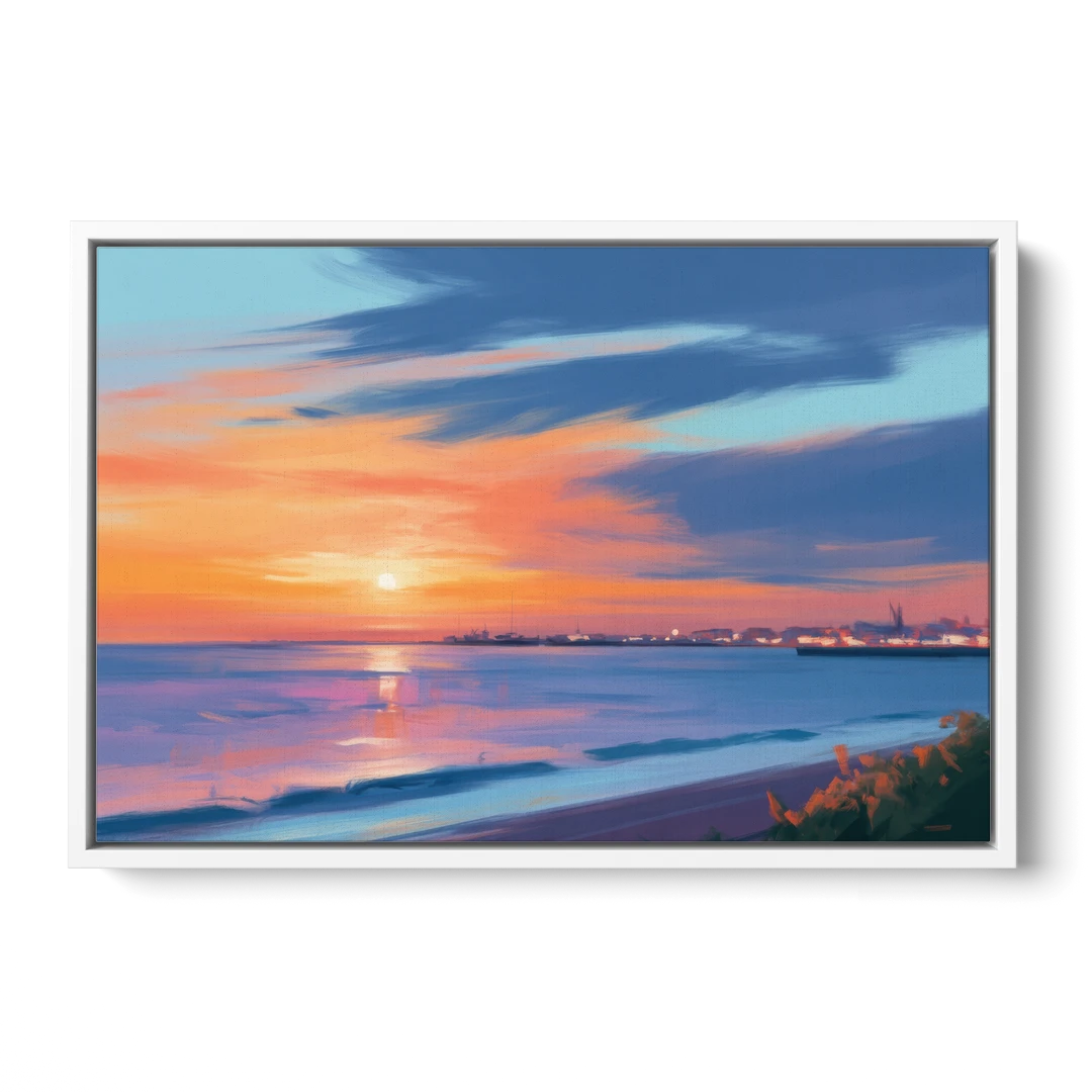 Malecon Campeche Sunset - White Framed Canvas Wall Art - Front