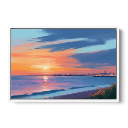 Malecon Campeche Sunset - White Framed Canvas Wall Art - Front