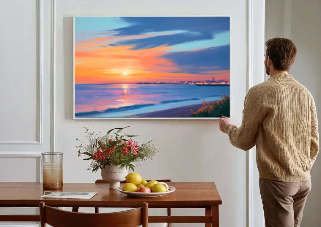 Malecon Campeche Sunset canvas wall art above a dining table
