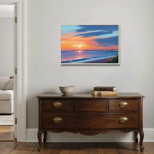 Malecon Campeche Sunset - Oak Framed Canvas Wall Art - Coffee Table - 36x24