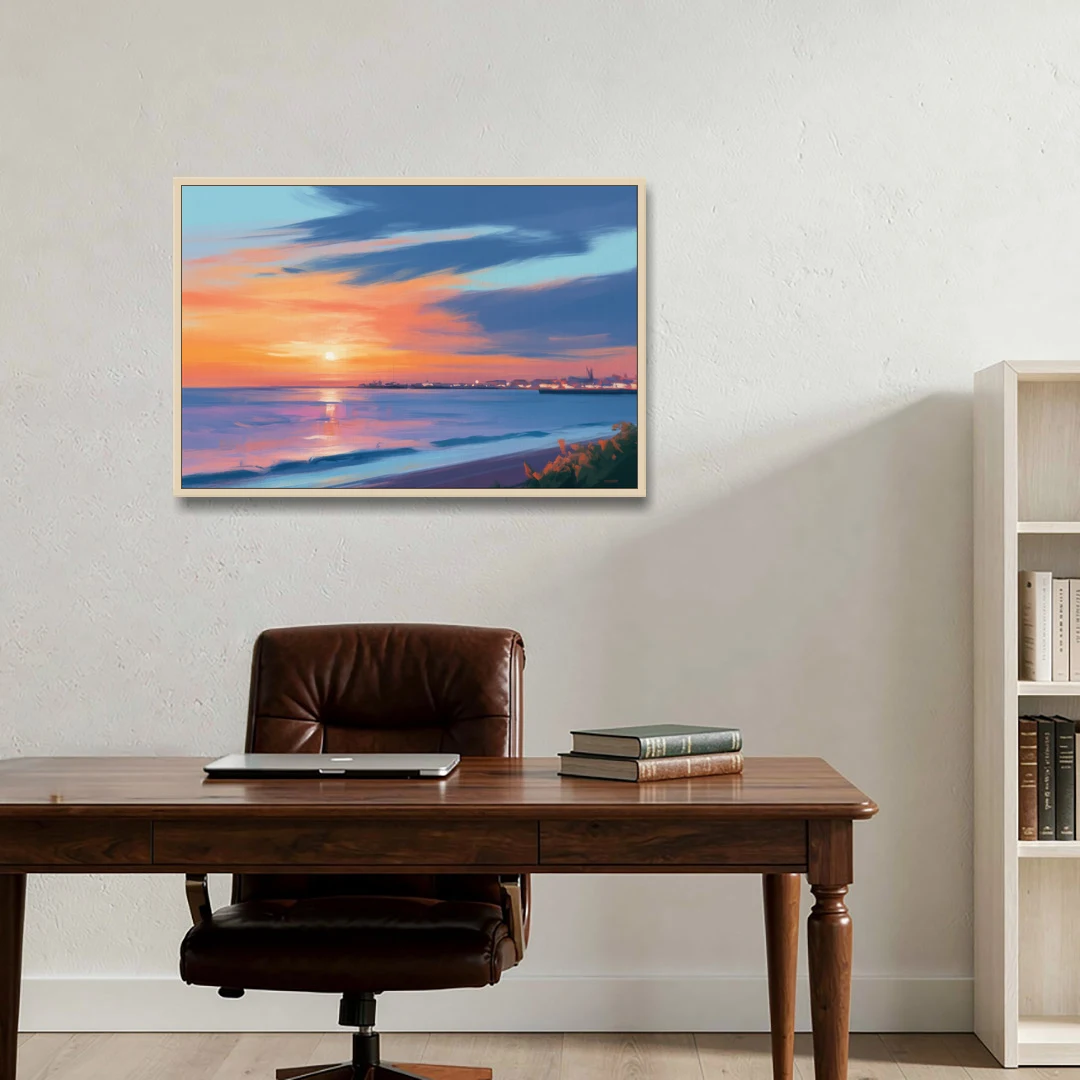 Malecon Campeche Sunset - Oak Framed Canvas Wall Art - Office - 36x24