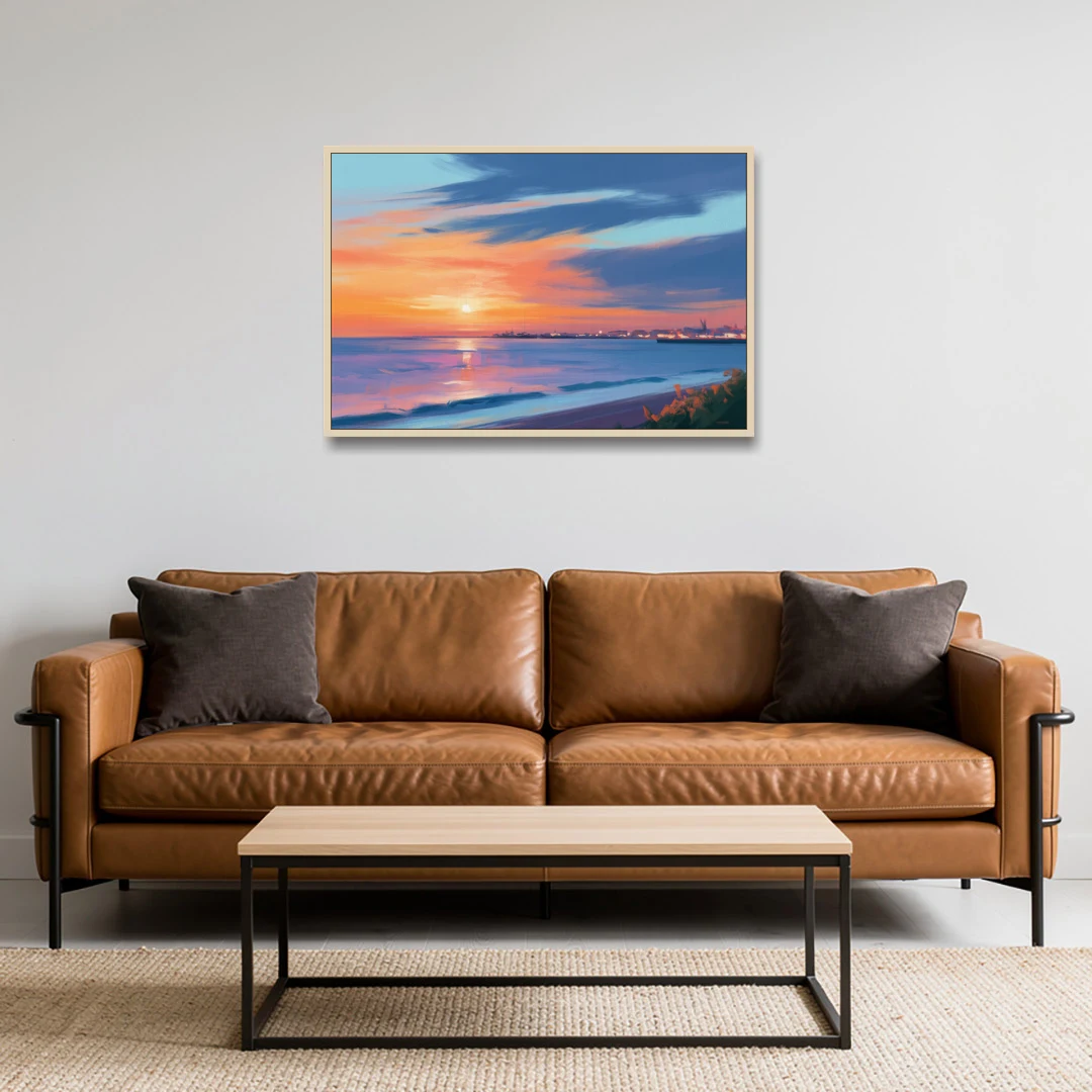 Malecon Campeche Sunset - Oak Framed Canvas Wall Art - Sofa - 36x24