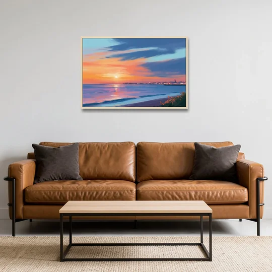 Malecon Campeche Sunset - Oak Framed Canvas Wall Art - Sofa - 36x24