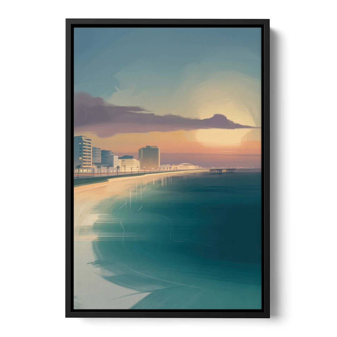 Malecón Tajamar Sunset - Black Framed Canvas Wall Art - Front
