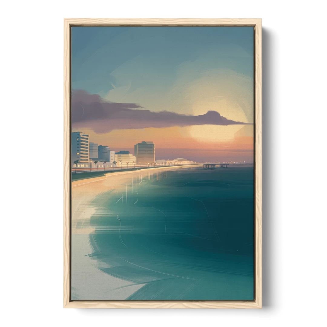 Malecón Tajamar Sunset - Oak Framed Canvas Wall Art - Front
