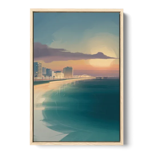 Malecón Tajamar Sunset - Oak Framed Canvas Wall Art - Front
