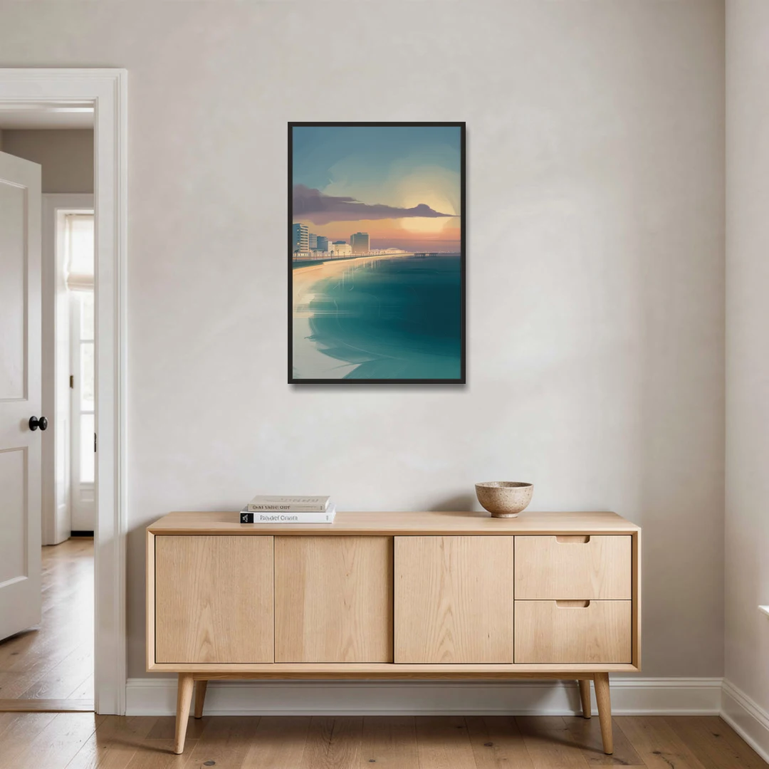 Malecón Tajamar Sunset - Black Framed Canvas Wall Art - Coffee Table - 24x36