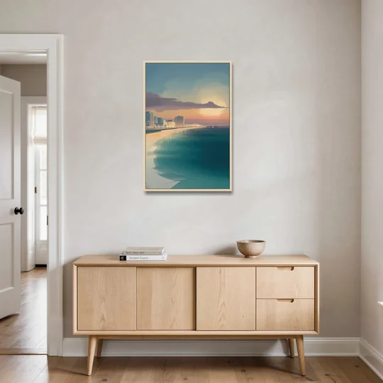 Malecón Tajamar Sunset - Oak Framed Canvas Wall Art - Coffee Table - 24x36
