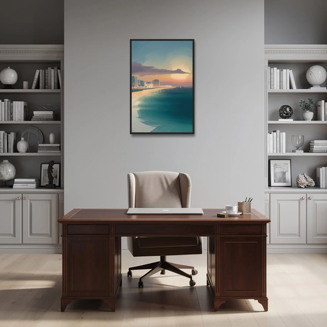 Malecón Tajamar Sunset - Black Framed Canvas Wall Art - Office - 24x36