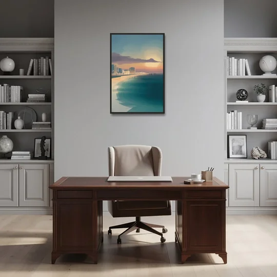 Malecón Tajamar Sunset - Black Framed Canvas Wall Art - Office - 24x36