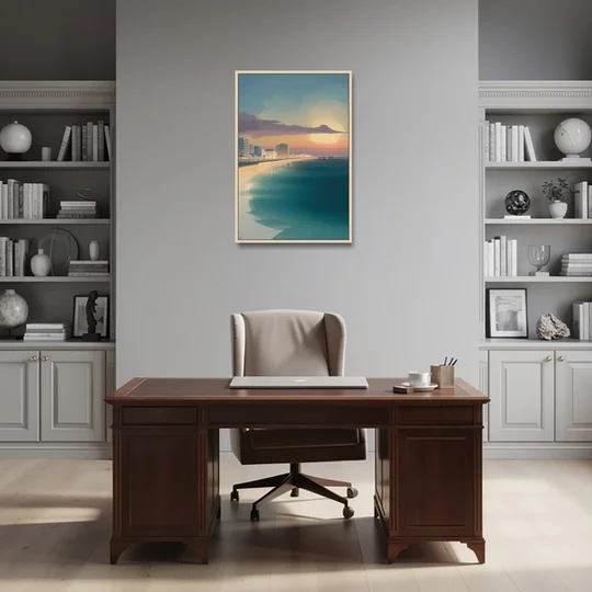 Malecón Tajamar Sunset - Oak Framed Canvas Wall Art - Office - 24x36