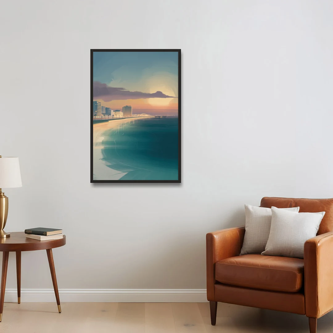 Malecón Tajamar Sunset - Black Framed Canvas Wall Art - Sofa - 24x36