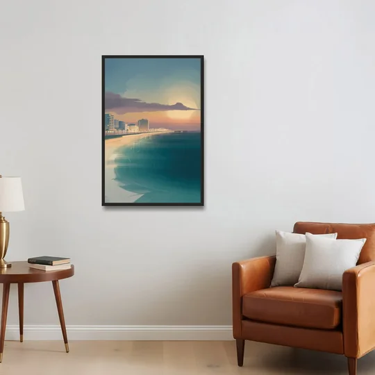 Malecón Tajamar Sunset - Black Framed Canvas Wall Art - Sofa - 24x36
