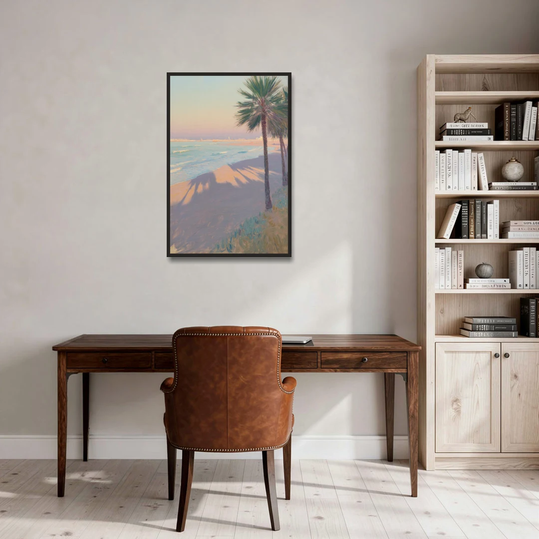 Malvarrosa Beach - Black Framed Canvas Wall Art - Office - 24x36