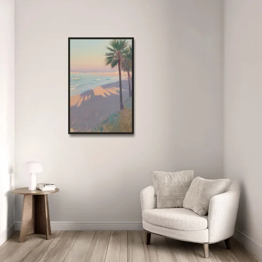 Malvarrosa Beach - Black Framed Canvas Wall Art - Sofa - 24x36