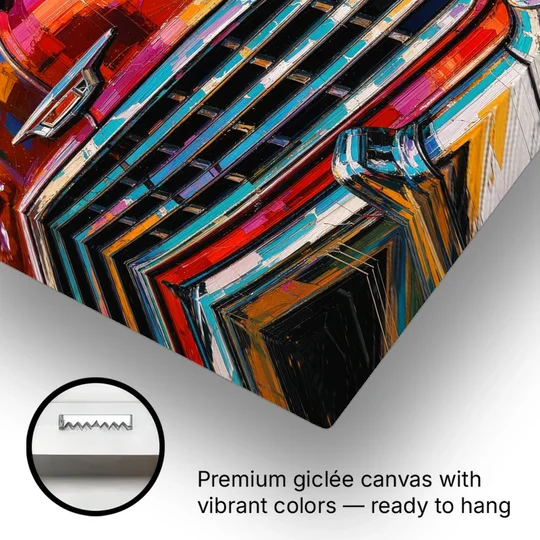 Man Cave Decor Chrome Grille and Headlight - Canvas Wall Art - Gallery Wrap Corner