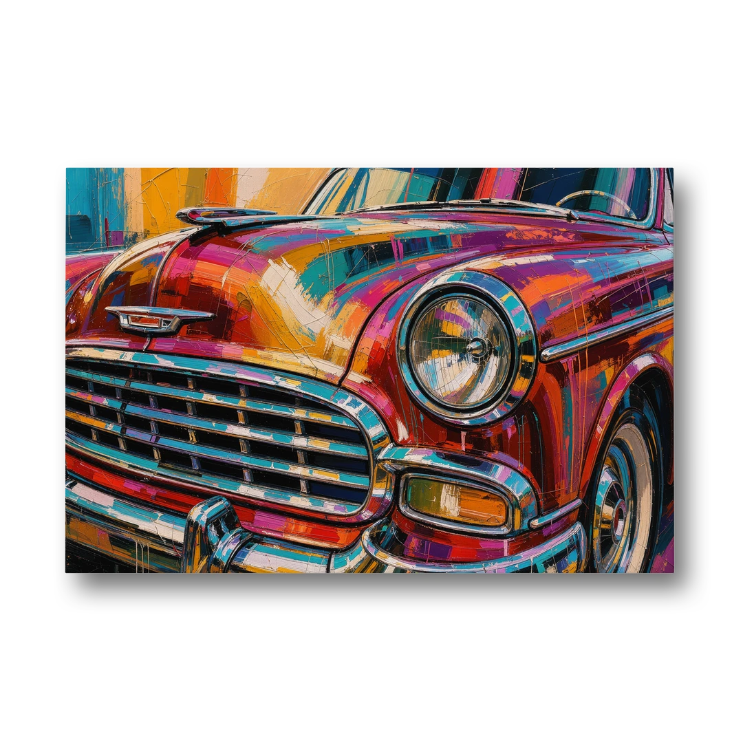 Man Cave Decor Chrome Grille and Headlight - Canvas Wall Art - Front