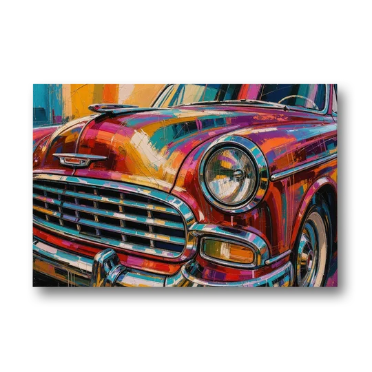 Man Cave Decor Chrome Grille and Headlight - Canvas Wall Art - Front
