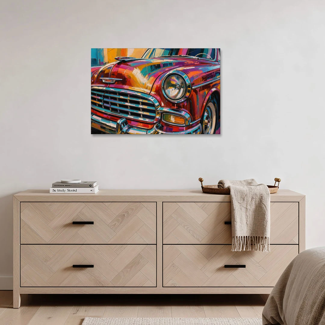 Man Cave Decor Chrome Grille and Headlight - Canvas Wall Art - Coffee Table - 36x24