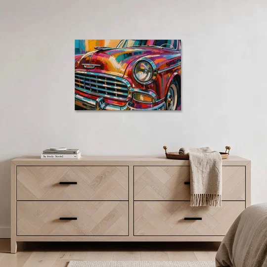 Man Cave Decor Chrome Grille and Headlight - Canvas Wall Art - Coffee Table - 36x24