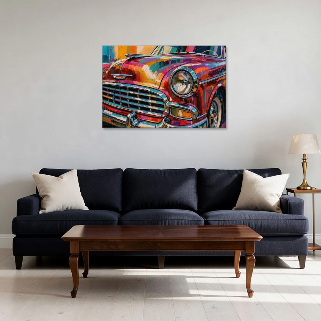Man Cave Decor Chrome Grille and Headlight - Canvas Wall Art - Sofa - 36x24