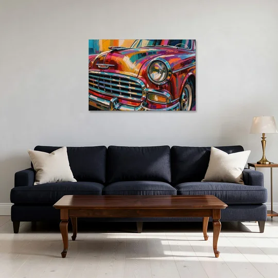 Man Cave Decor Chrome Grille and Headlight - Canvas Wall Art - Sofa - 36x24