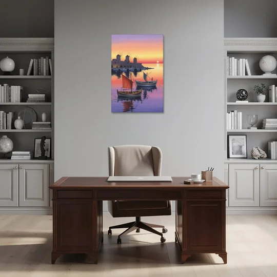 Mandraki Harbor - Canvas Wall Art - Office - 24x36
