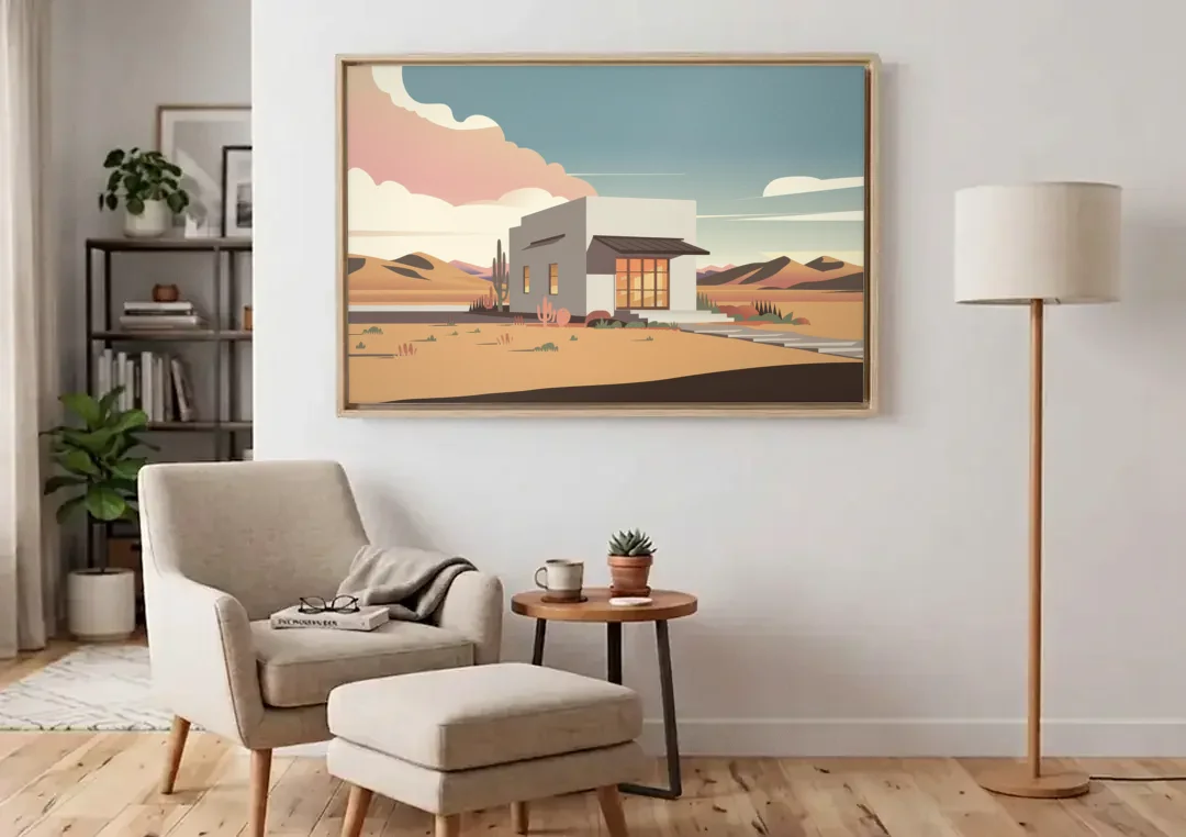 Marfa Artistic Vibes canvas wall art above an armchair in a bright living room