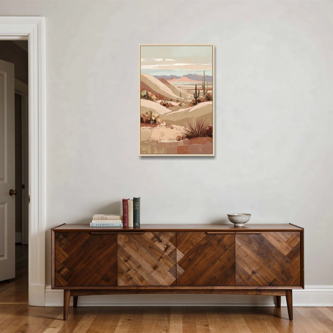 Marfa Desert Landscape - Oak Framed Canvas Wall Art - Coffee Table - 24x36
