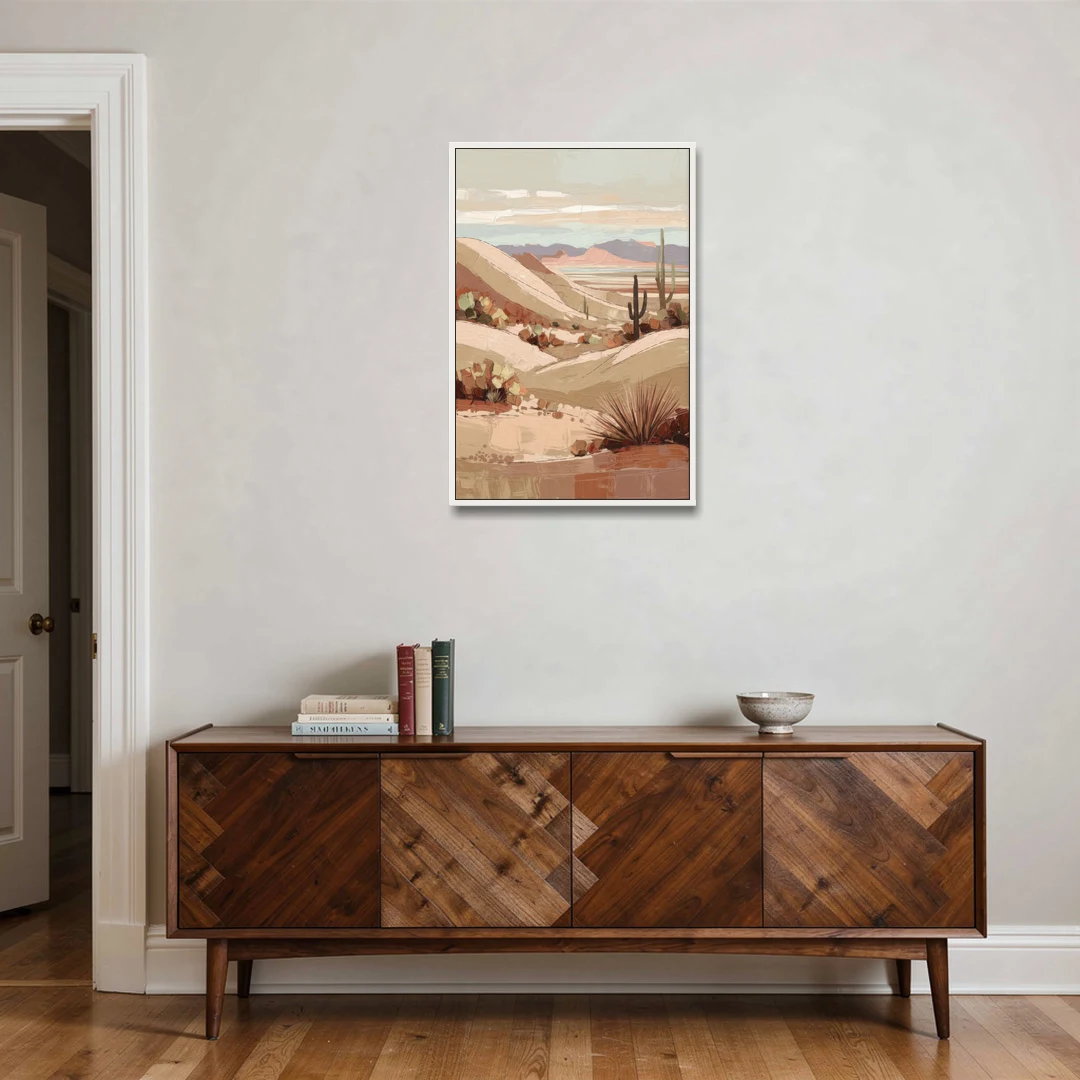 Marfa Desert Landscape - White Framed Canvas Wall Art - Coffee Table - 24x36