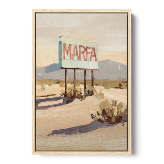 Marfa Iconic Sign - Oak Framed Canvas Wall Art - Front