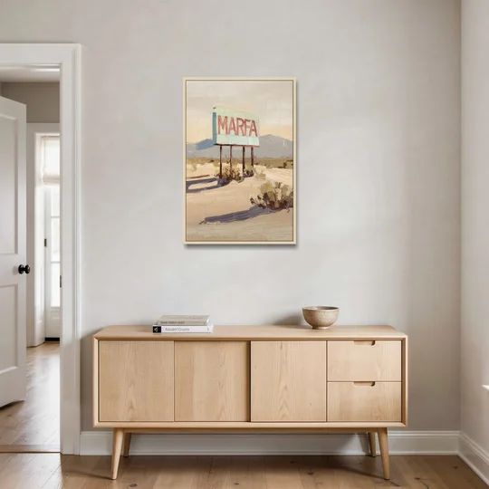 Marfa Iconic Sign - Oak Framed Canvas Wall Art - Coffee Table - 24x36