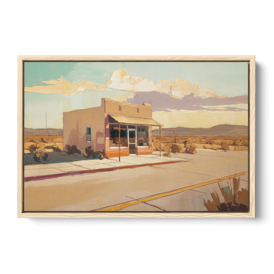 Marfa Roadside Charm - Oak Framed Canvas Wall Art - Front