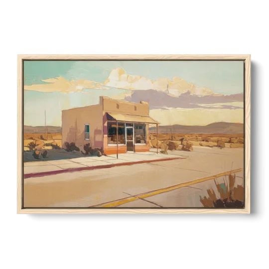 Marfa Roadside Charm - Oak Framed Canvas Wall Art - Front