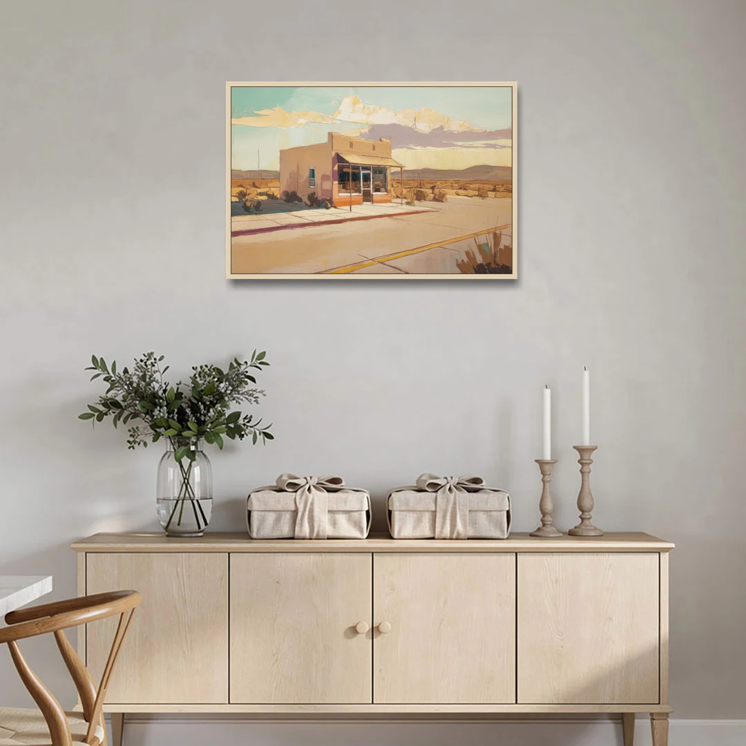 Marfa Roadside Charm - Oak Framed Canvas Wall Art - Coffee Table - 36x24