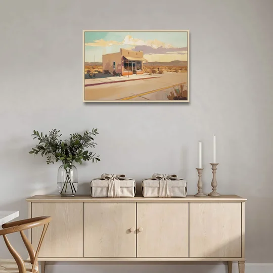 Marfa Roadside Charm - Oak Framed Canvas Wall Art - Coffee Table - 36x24