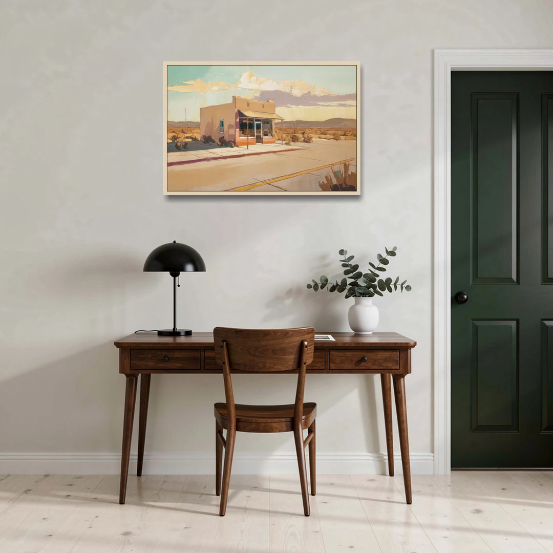 Marfa Roadside Charm - Oak Framed Canvas Wall Art - Office - 36x24