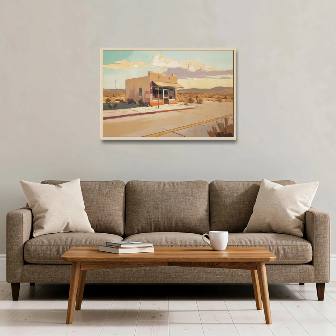Marfa Roadside Charm - Oak Framed Canvas Wall Art - Sofa - 36x24