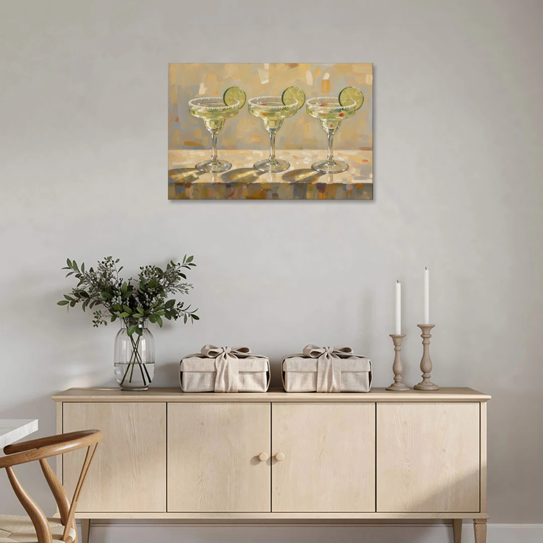 Margarita Painting Trio with Lime Wheels - Canvas Wall Art - Coffee Table - 36x24