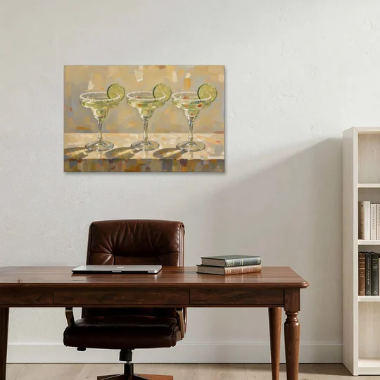 Margarita Painting Trio with Lime Wheels - Canvas Wall Art - Office - 36x24