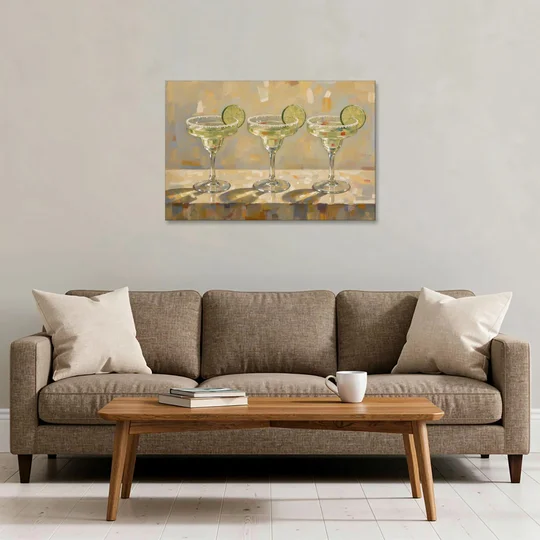 Margarita Painting Trio with Lime Wheels - Canvas Wall Art - Sofa - 36x24