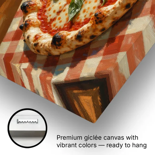 Margherita Pizza on a Checkered Cloth - Canvas Wall Art - Gallery Wrap Corner