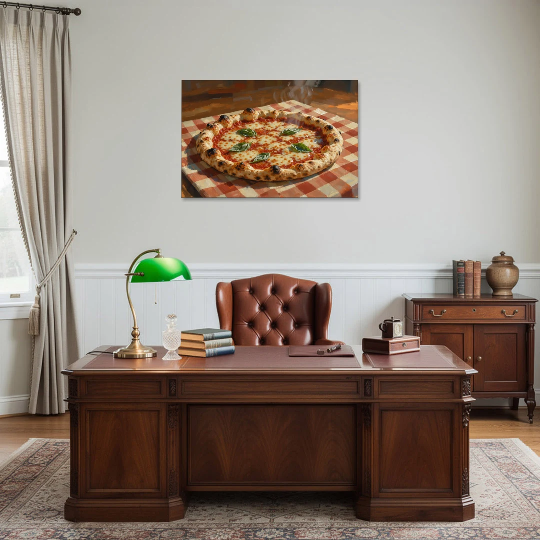 Margherita Pizza on a Checkered Cloth - Canvas Wall Art - Office - 36x24