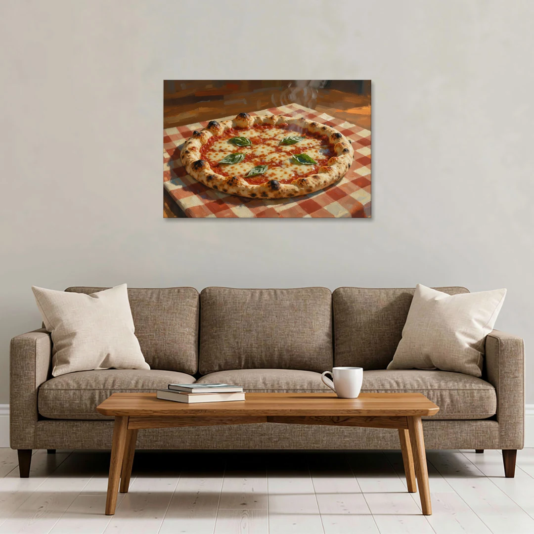 Margherita Pizza on a Checkered Cloth - Canvas Wall Art - Sofa - 36x24